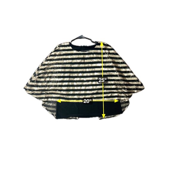 Prelude Striped Mesh Sequin Top Black Gold Sz Large Sparkle Party Night Out - Picture 7 of 10